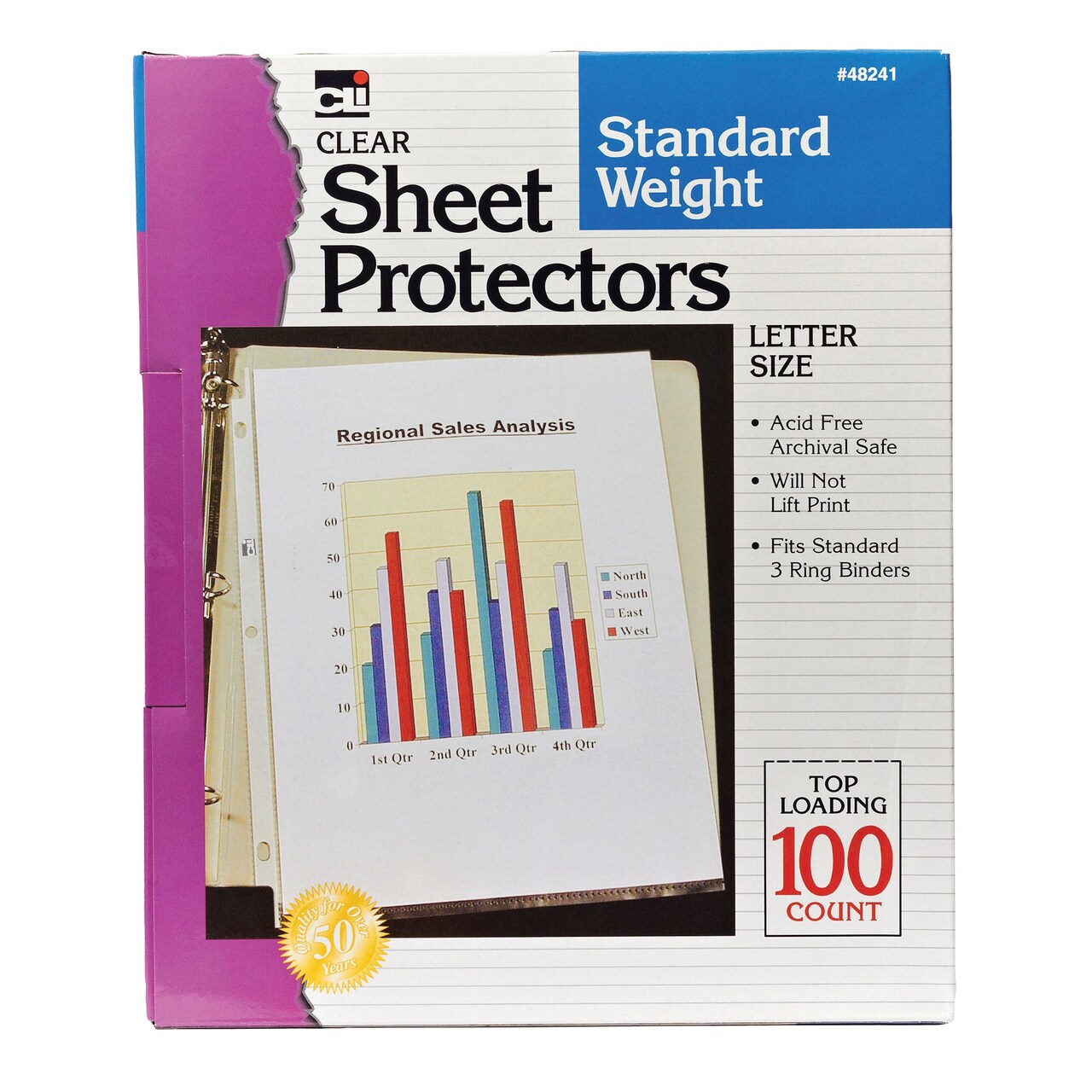 Sheet Protectors, Standard Weight, Letter Size, Clear, Box of 100